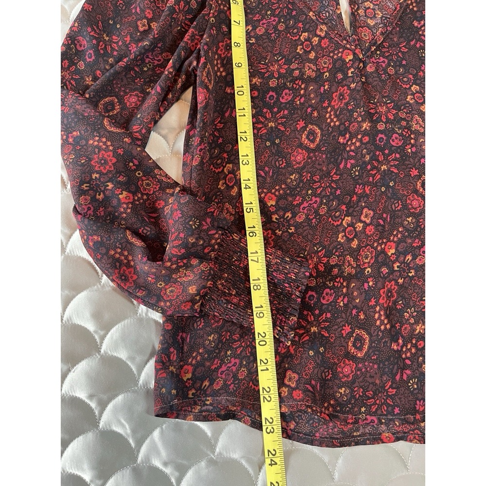 Allison Joy Evereve Tessa V Neck Puff Blouse Size XS Burgundy Autumn Moody - Picture 5 of 8